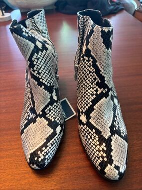 Snake Print Ankle Boots - Black & White